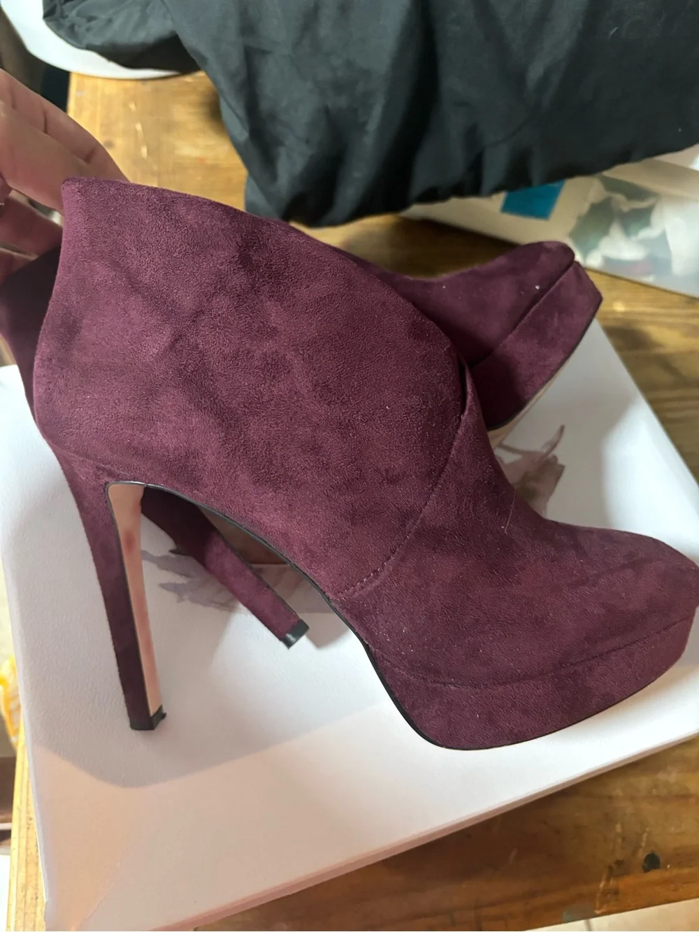 Jessica Simpson Burgundy Suede Ankle Booties with Side Zip
